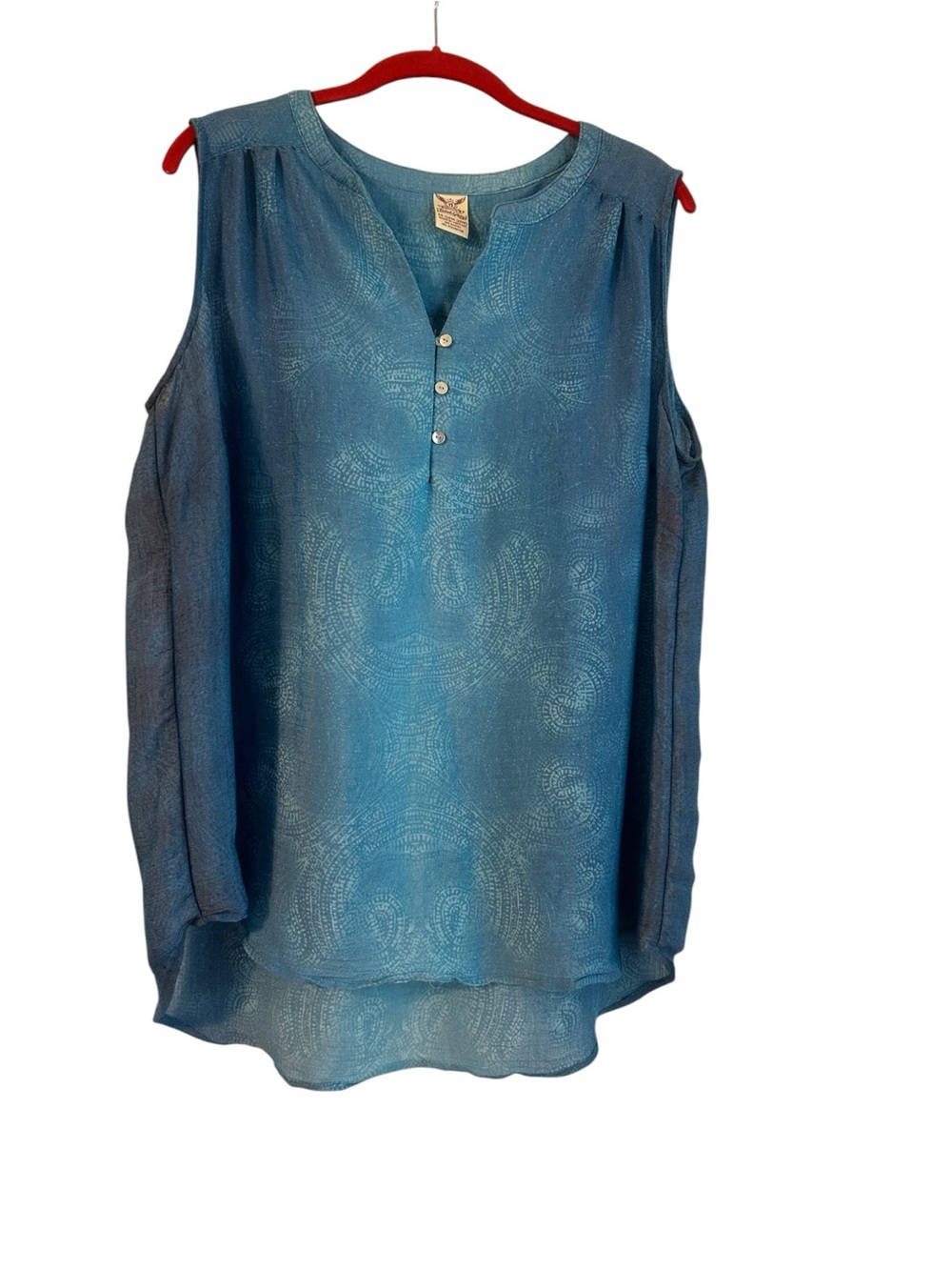 Faded Glory Blue Sleeveless subtle paisley print sleeveless hi-lo blouse Size 2X